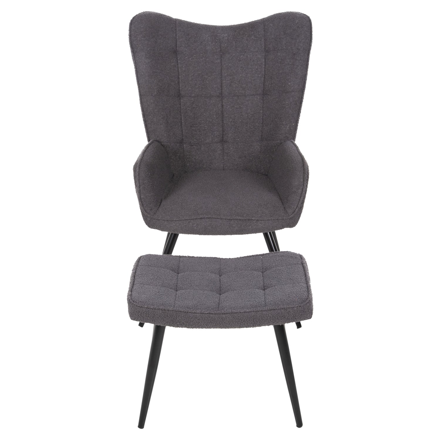 ARMCHAIR CRAWLEY WITH FOOTSTOOL HM8918.21 GREY BOUCLE FABRIC-BLACK METAL LEGS 70x74x105Hcm.