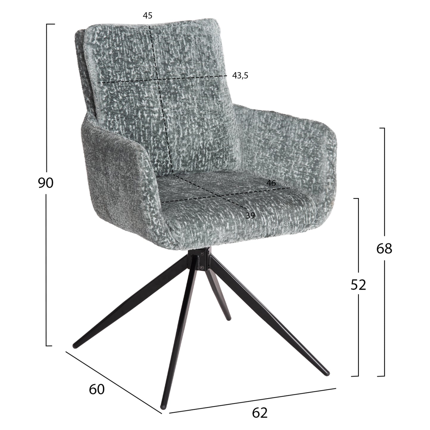 DINING ARMCHAIR SWIVEL BLANS HM9942.03 MINT BOUCLE FABRIC-METAL LEGS 62x60x90Hcm.