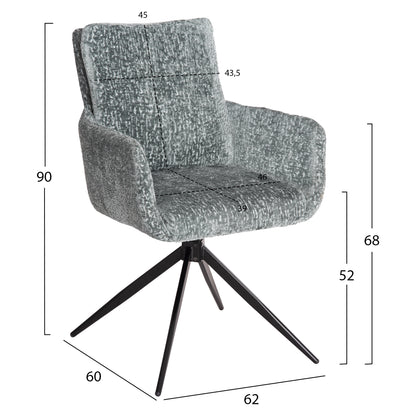 DINING ARMCHAIR SWIVEL BLANS HM9942.03 MINT BOUCLE FABRIC-METAL LEGS 62x60x90Hcm.