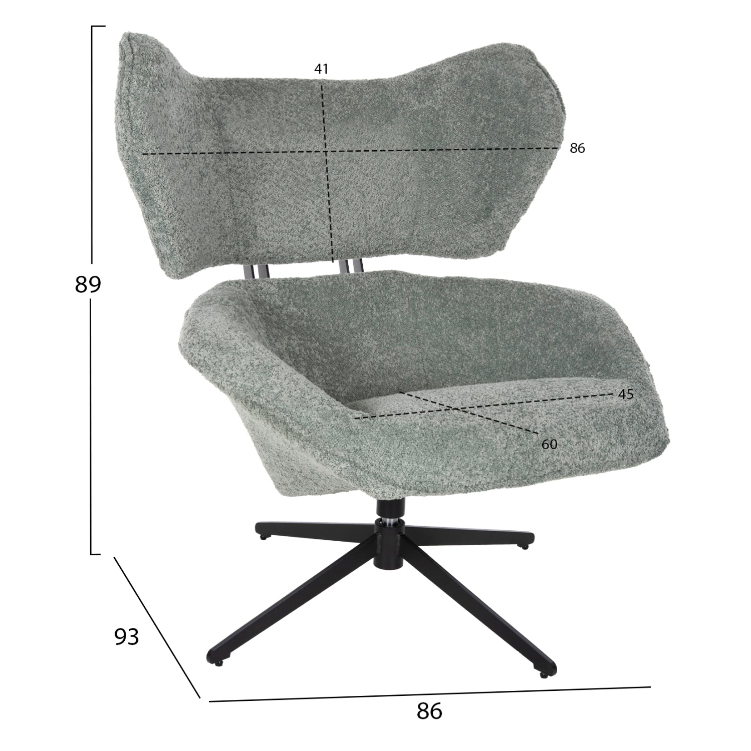 ARMCHAIR SWIVEL BRYLL HM9597.05 PISTACHIO GREEN BOUCLE-BLACK METAL BASE 86x90x97Hcm.