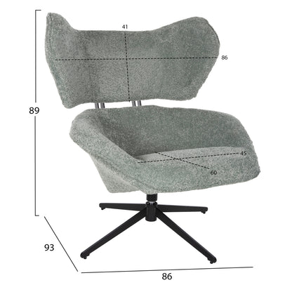 ARMCHAIR SWIVEL BRYLL HM9597.05 PISTACHIO GREEN BOUCLE-BLACK METAL BASE 86x90x97Hcm.