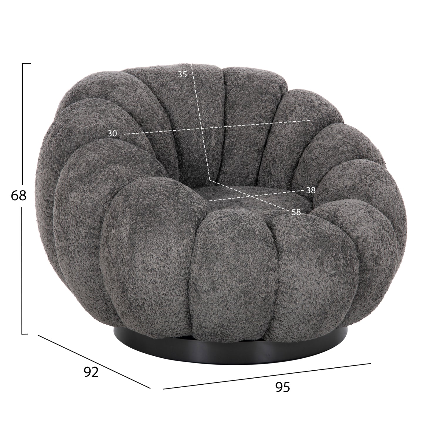 ARMCHAIR SWIVEL GRYMM HM9601.01 GREY BOUCLE-BLACK METAL BASE 95x92x68Hcm.
