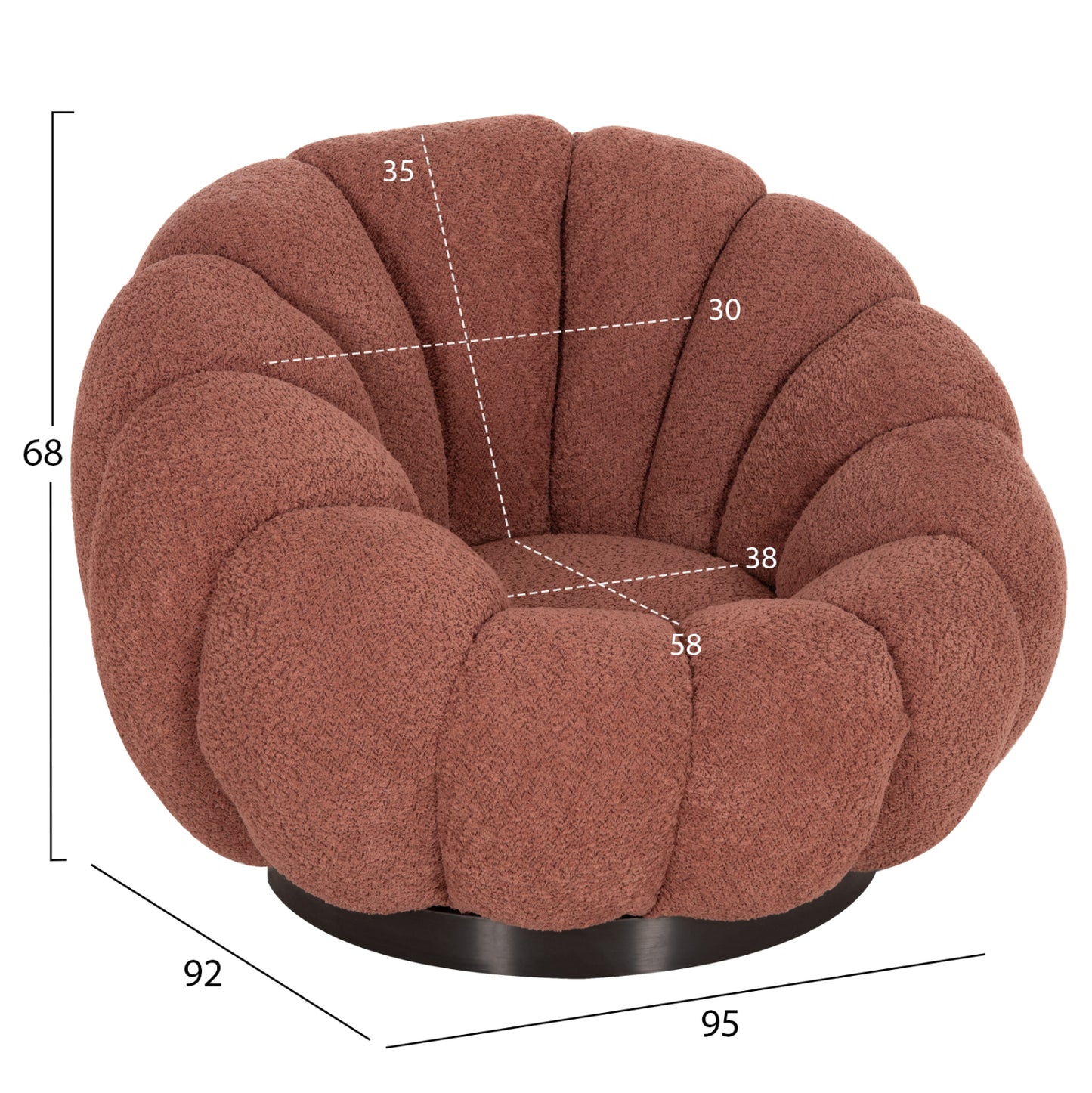 ARMCHAIR SWIVEL GRYMM HM9601.02 PINK BOUCLE-BLACK METAL BASE 95x92x68Hcm.
