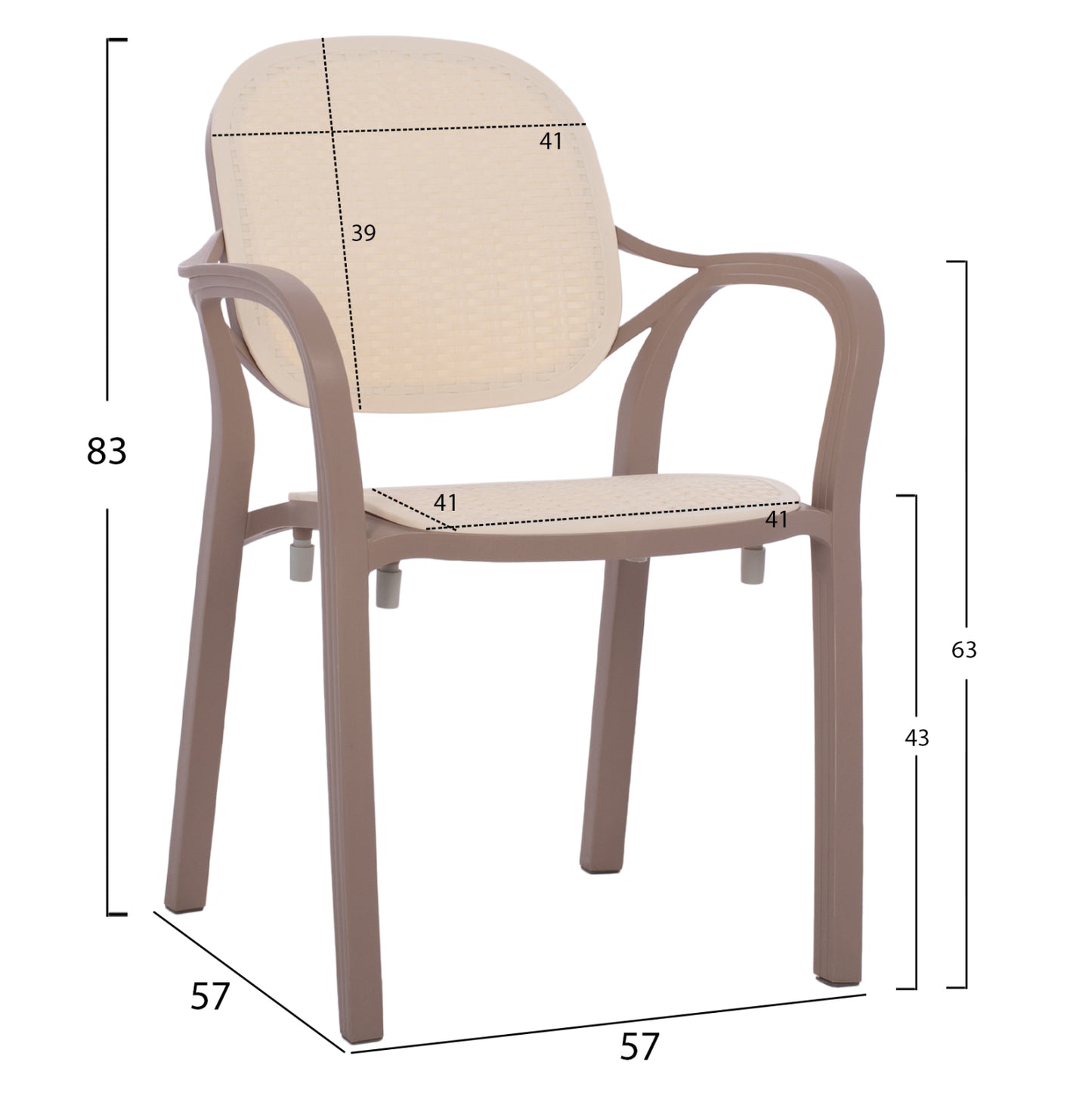 POLYPROPYLENE ARMCHAIR KHEM HM5820.02 CAPPUCCINO-BEIGE 57x57x83Hcm.