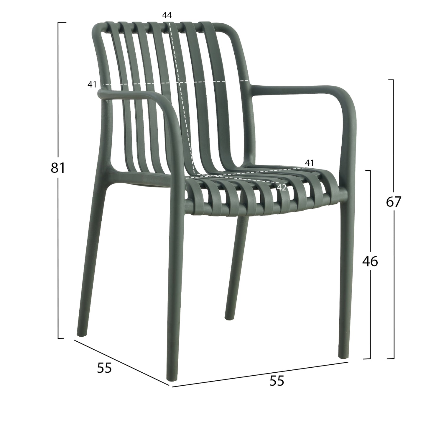 ARMCHAIR POLYPROPYLENE TIPPY HM5940.07 DARK OLIVE 55x55x81Hcm.