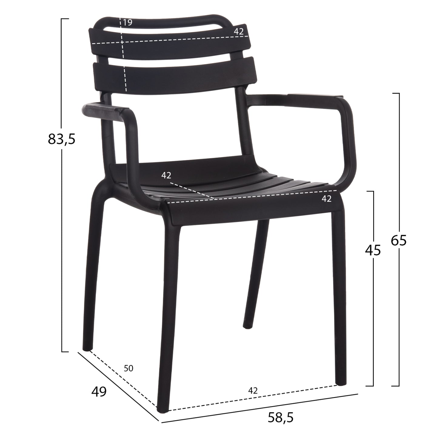 POLYPROPYLENE ARMCHAIR PHILLY HM6123.02 BLACK 58.5x49x83.5Hcm.