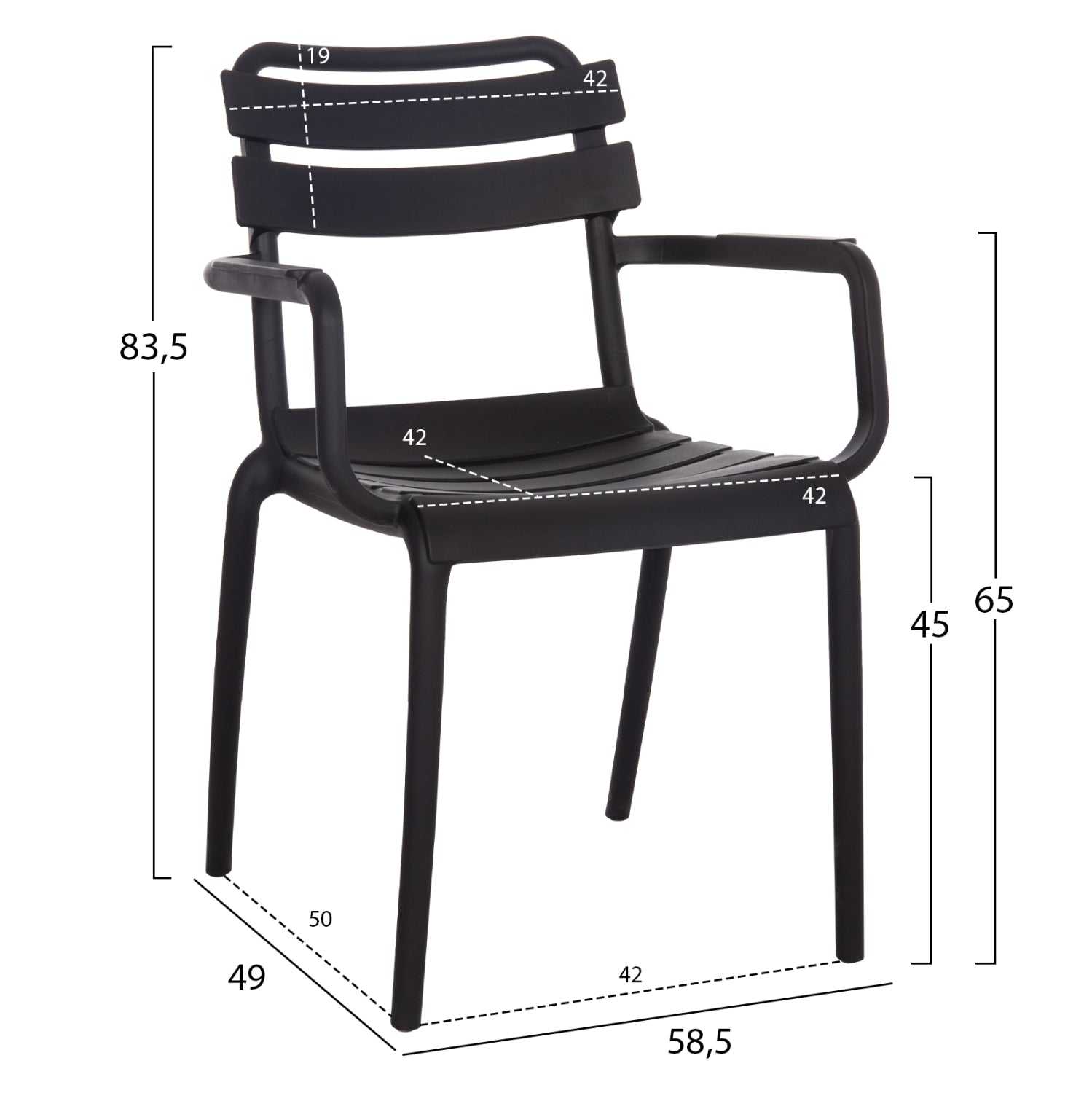 POLYPROPYLENE ARMCHAIR PHILLY HM6123.02 BLACK 58.5x49x83.5Hcm.