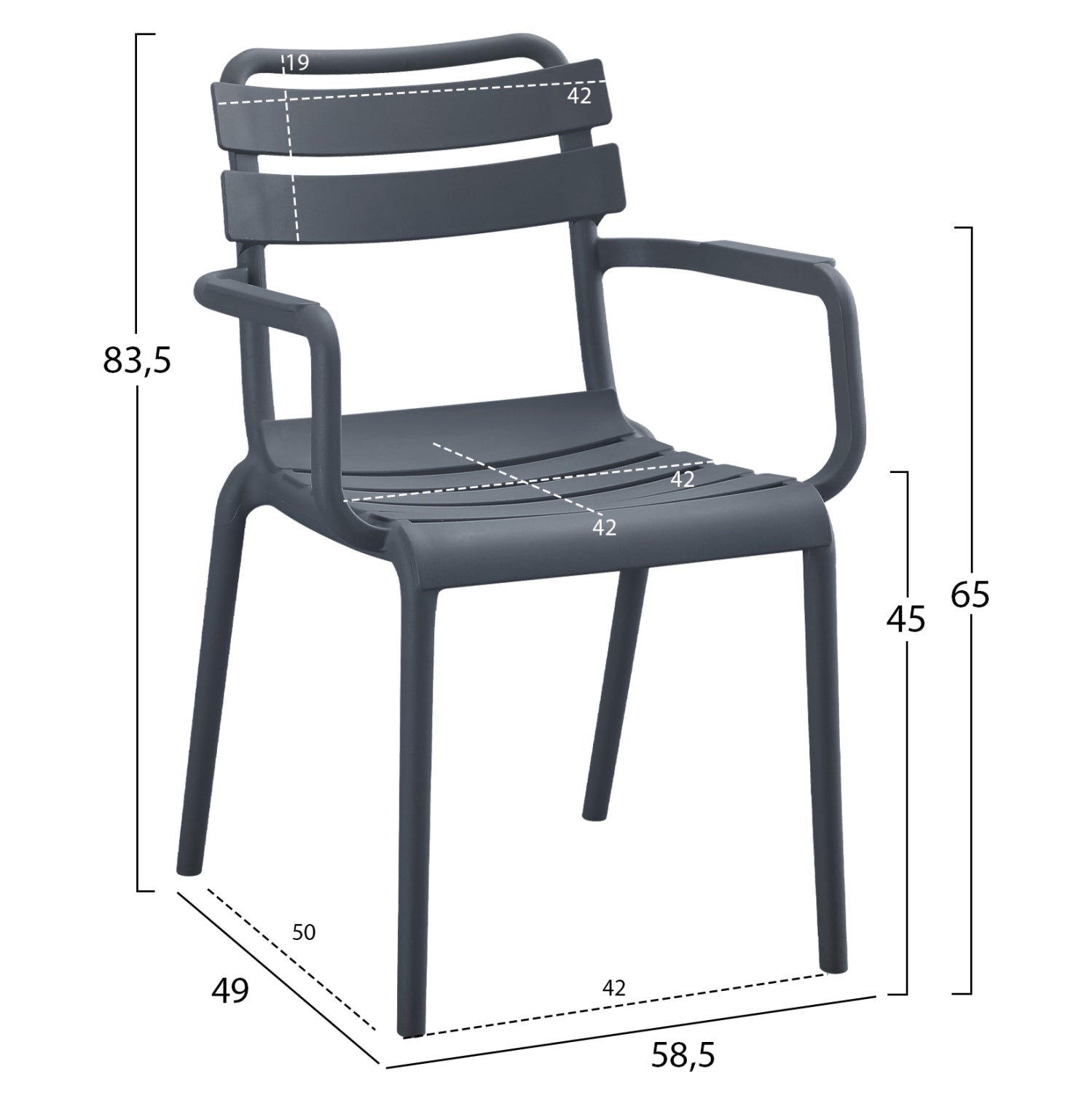 POLYPROPYLENE ARMCHAIR PHILLY HM6123.03 GREY 58.5x49x83.5Hcm.