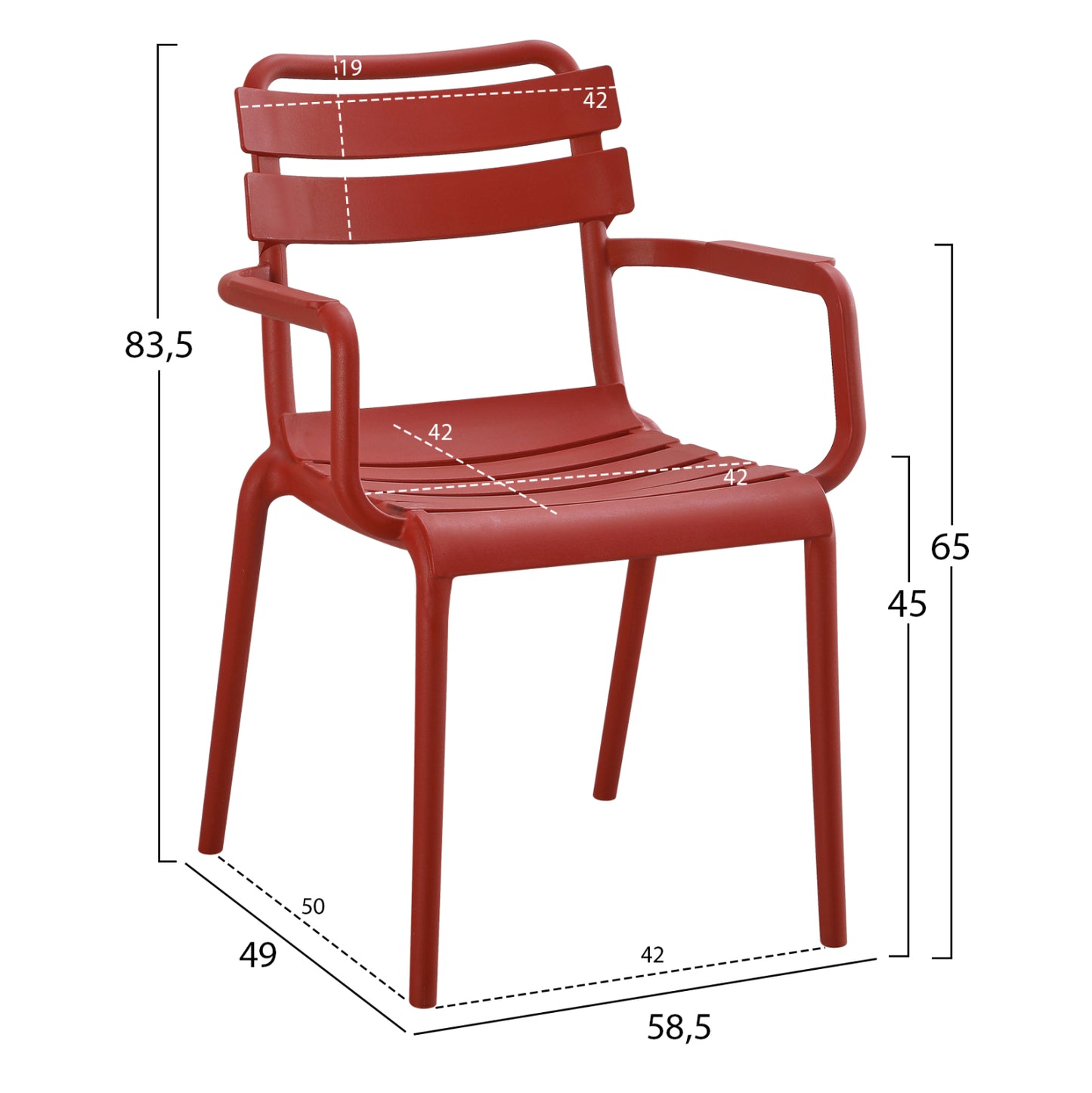 POLYPROPYLENE ARMCHAIR PHILLY HM6123.07 RED 58.5x49x83.5Hcm.