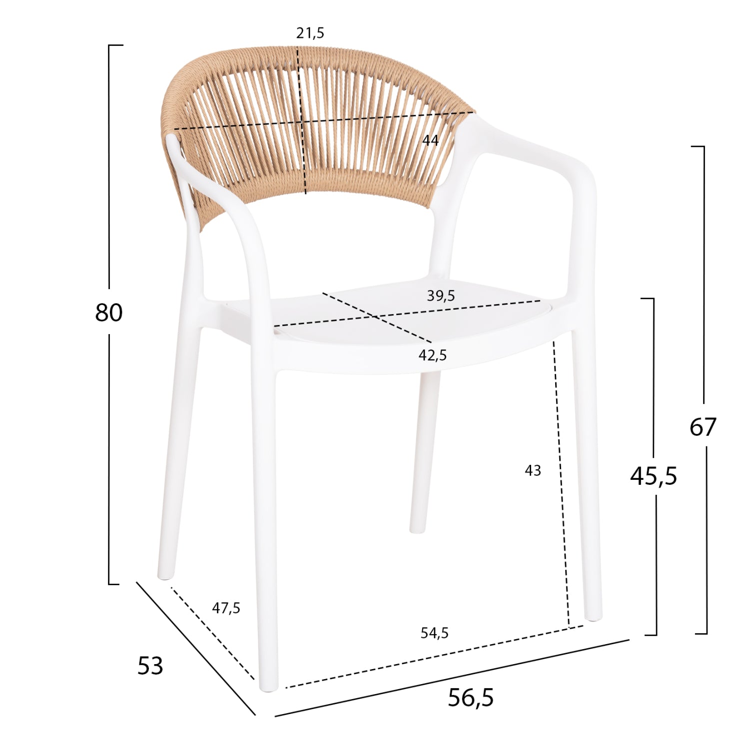 ARMCHAIR POLYPROPYLENE EVA HM6155.01 WHITE WITH BEIGE PP ROPE 56.5x53x80Hcm.