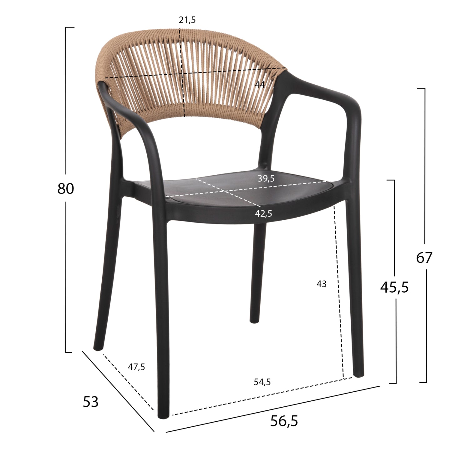ARMCHAIR POLYPROPYLENE EVA HM6155.02 BLACK WITH BEIGE PP ROPE 56.5x53x80Hcm.