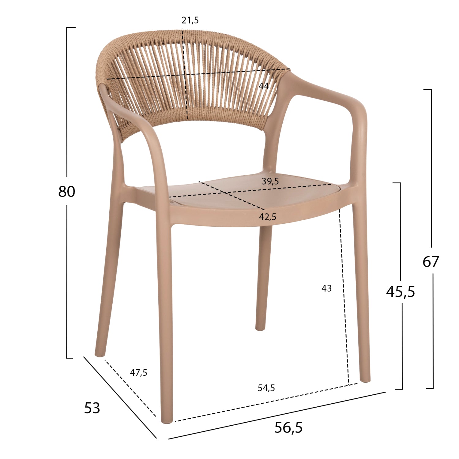ARMCHAIR POLYPROPYLENE EVA HM6155.03 CAPPUCCINO WITH BEIGE PP ROPE 56.5x53x80Hcm.