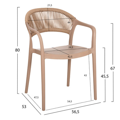 ARMCHAIR POLYPROPYLENE EVA HM6155.03 CAPPUCCINO WITH BEIGE PP ROPE 56.5x53x80Hcm.
