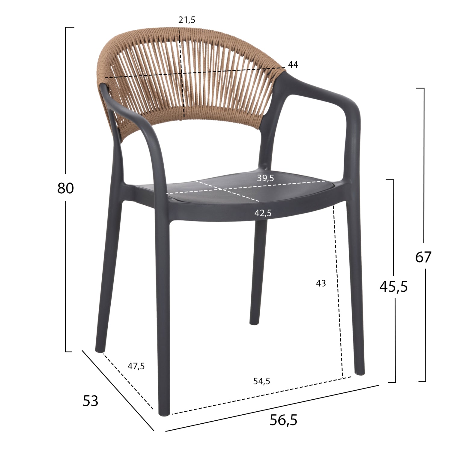 ARMCHAIR POLYPROPYLENE EVA HM6155.10 GREY WITH BEIGE PP ROPE 56.5x53x80Hcm.