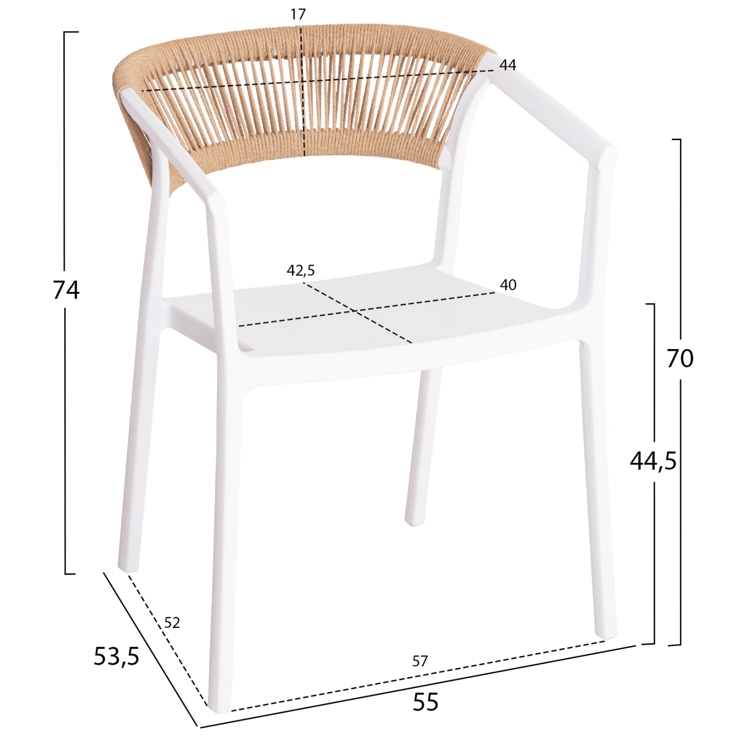 ARMCHAIR POLYPROPYLENE BOGI HM6240.01 WHITE WITH BEIGE PP ROPE 55x53.5x74Hcm.