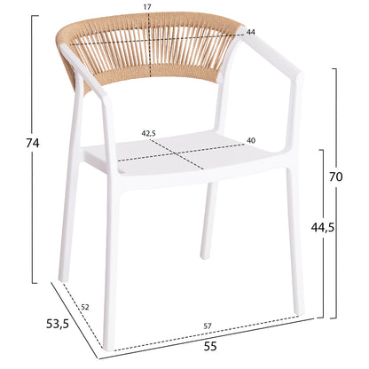 ARMCHAIR POLYPROPYLENE BOGI HM6240.01 WHITE WITH BEIGE PP ROPE 55x53.5x74Hcm.