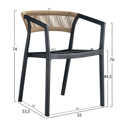 ARMCHAIR POLYPROPYLENE BOGI HM6240.02 BLACK WITH BEIGE PP ROPE 54x53x75Hcm.