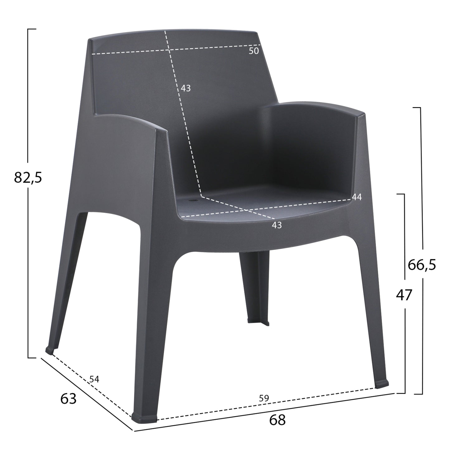 POLYPROPYLENE ARMCHAIR SLEEK HM6370.10 GREY 68x63x82.5Hcm.
