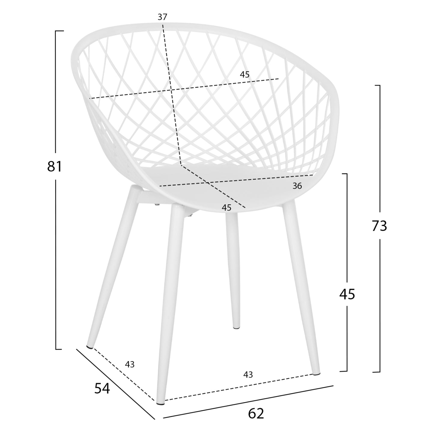 ARMCHAIR ARIADNE HM8001.31 WHITE POLYPROPYLENE-WHITE METAL LEGS 62x54x81Hcm.