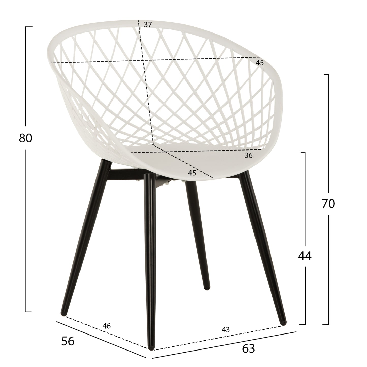 ARMCHAIR ARIADNE HM8001.21 WHITE POLYPROPYLENE-BLACK METAL LEGS 63x56x80Hcm.