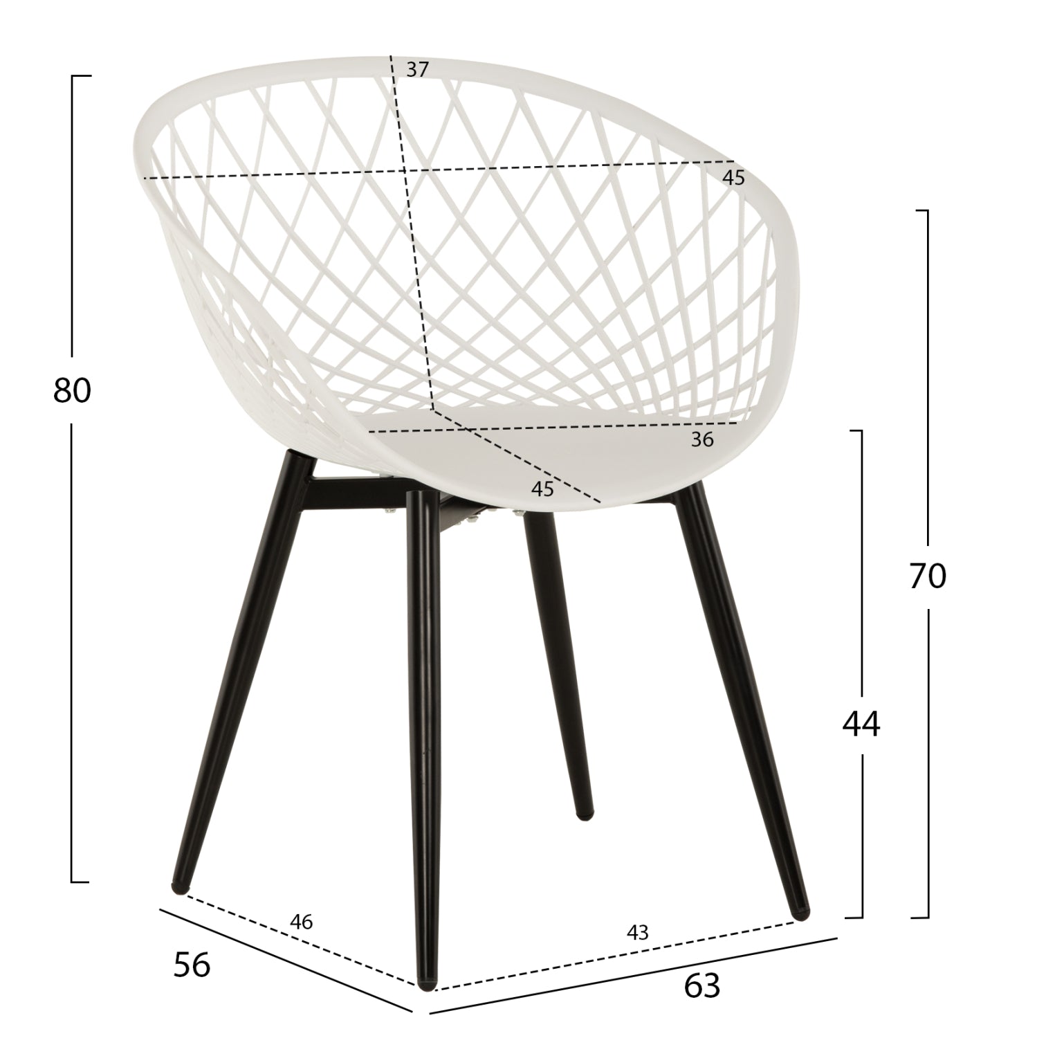ARMCHAIR ARIADNE HM8001.21 WHITE POLYPROPYLENE-BLACK METAL LEGS 63x56x80Hcm.
