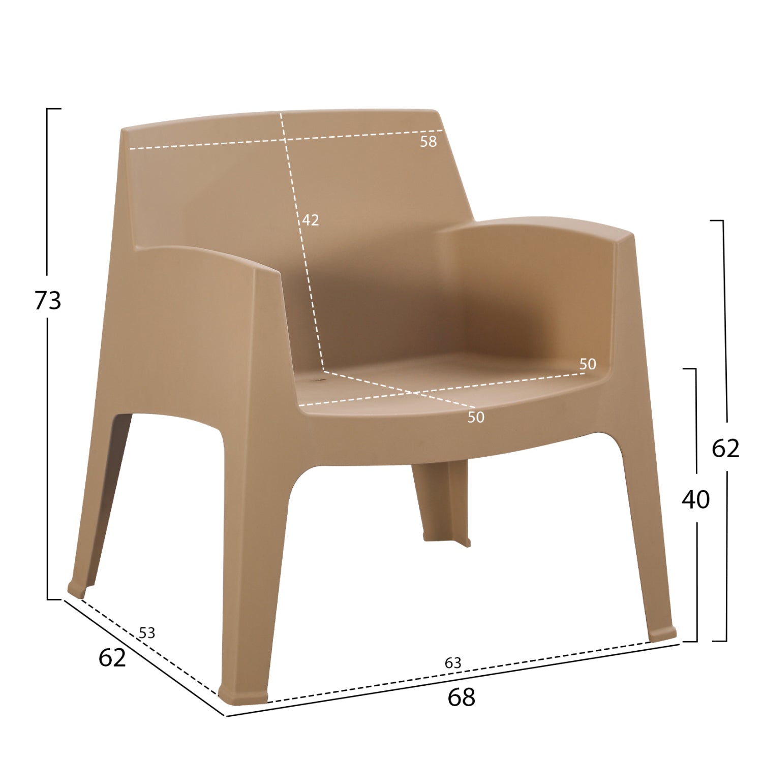POLYPROPYLENE LOUNGE ARMCHAIR SLEEK HM6365.03 CAPPUCCINO 62x68x73Hcm.