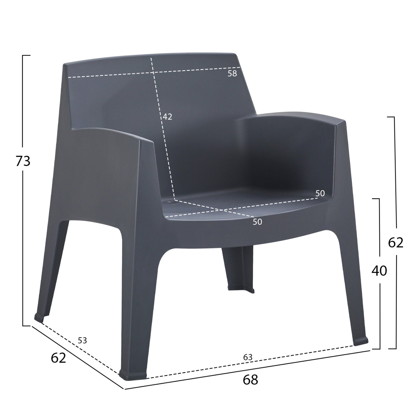 POLYPROPYLENE LOUNGE ARMCHAIR SLEEK HM6365.10 GREY 62x68x73Hcm.