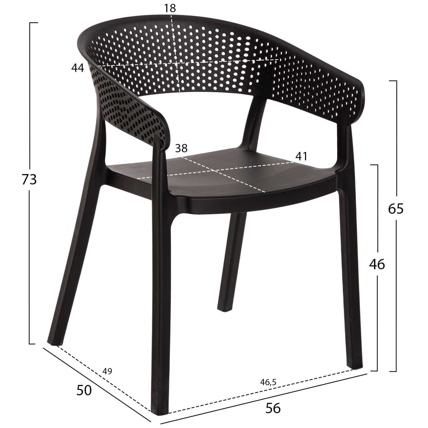 ARMCHAIR POLYPROPYLENE PERFOE HM5941.02 IN BLACK 56x50x73Hcm.