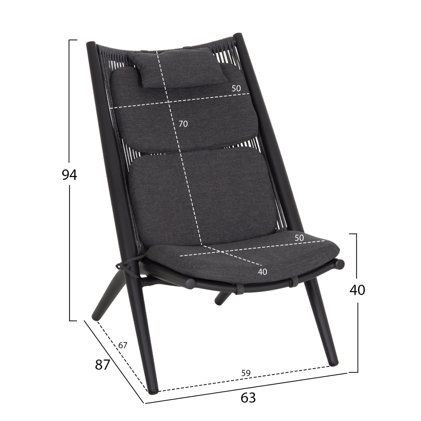 LOUNGER RELAX REMUS HM6642.01 ALUMINUM IN CHARCOAL--OLEFIN ROPE IN CHARCOAL 63x87x94Hcm.