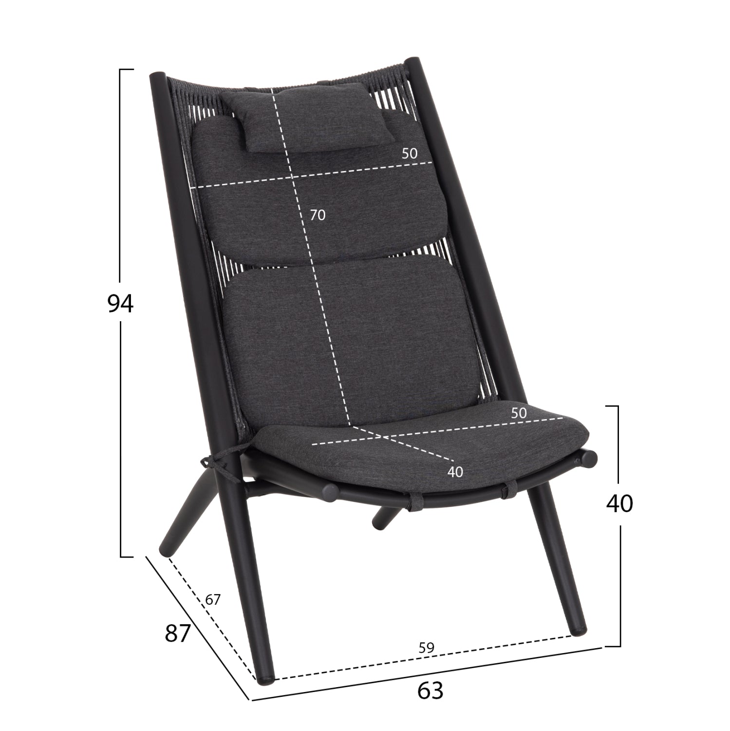 LOUNGER RELAX REMUS HM6642.01 ALUMINUM IN CHARCOAL--OLEFIN ROPE IN CHARCOAL 63x87x94Hcm.