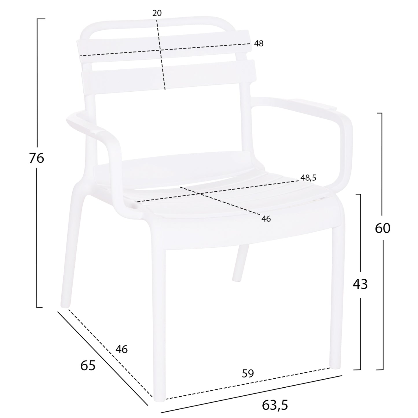 POLYPROPYLENE LOUNGE ARMCHAIR KORVER HM6333.01 WHITE 63.5x65x76Hcm.