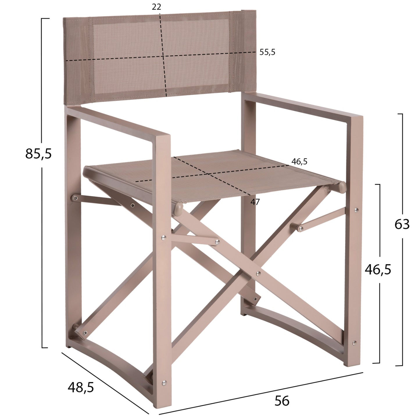 DIRECTOR'S CHAIR ALUMINUM DUPRE HM5094.03 CHAMPAGNE COLOR 57x48,5x85.5Hcm.