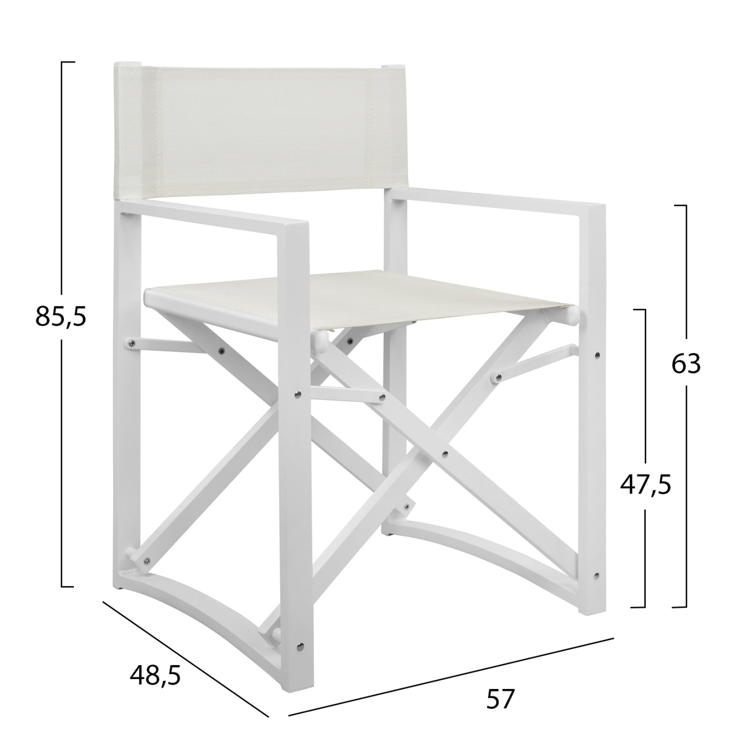 DIRECTOR'S CHAIR ALUMINUM DUPRE HM5094.02 WHITE COLOR 57x48,5x85.5Hcm.