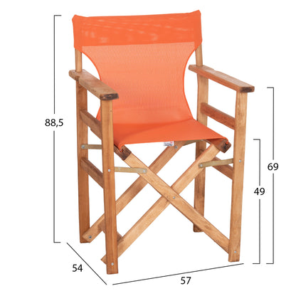 DIRECTOR'S CHAIR LIMNOS HM11764.02 IN NATURAL COLOR AND ORANGE TEXTILENE 57x54x88.5Hcm.