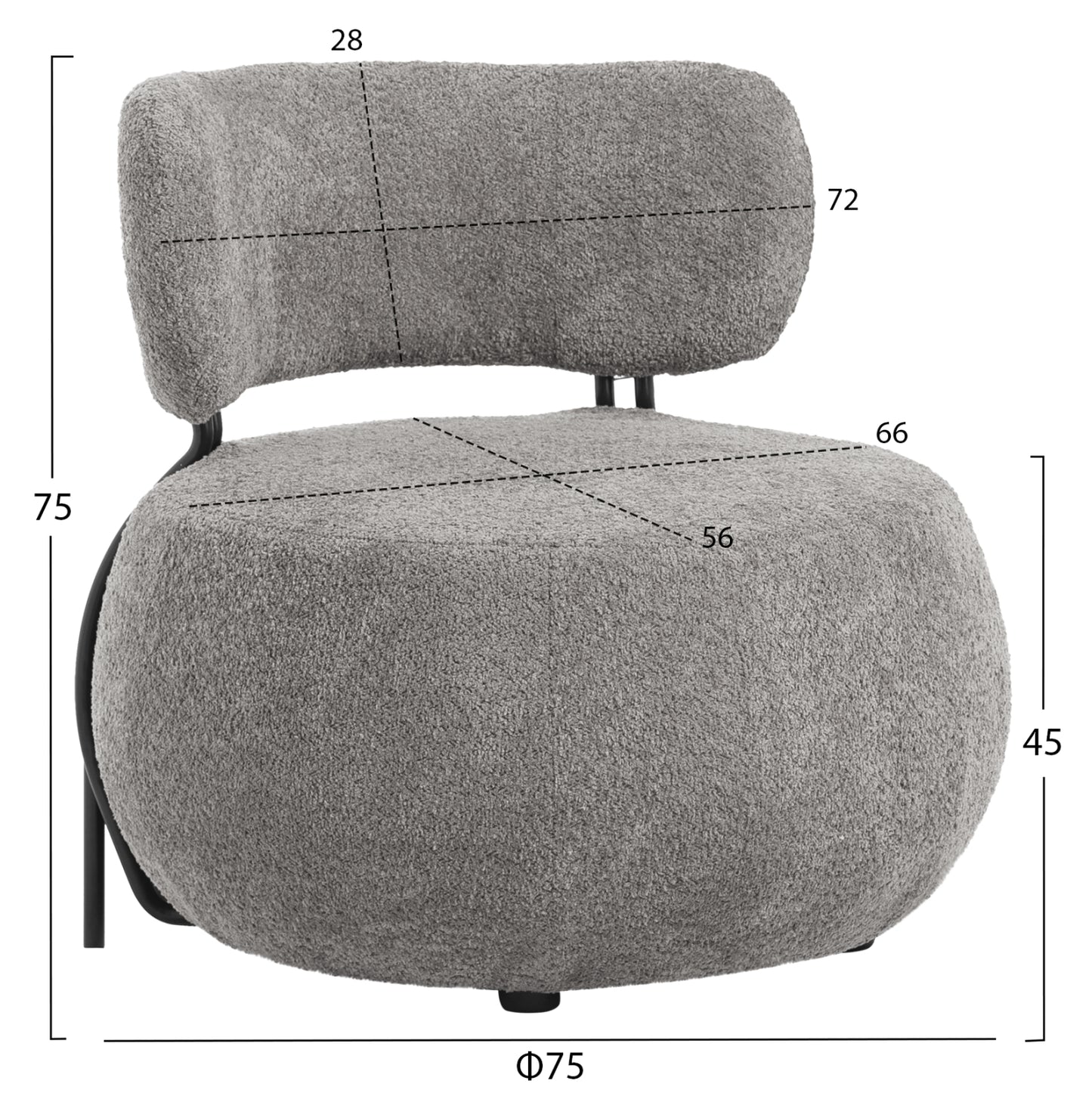 LOUNGE CHAIR ROUND KARSEN HM9598.01 GREY BOUCLE FABRIC 75x75x75H cm.