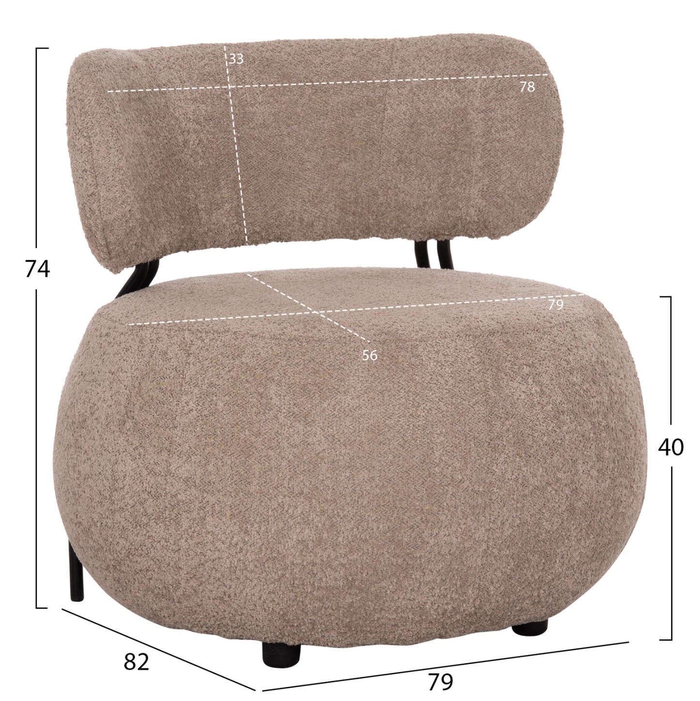 LOUNGE CHAIR ROUND KARSEN HM9598.08 DARK BEIGE BOUCLE FABRIC 79x82x74Hcm.