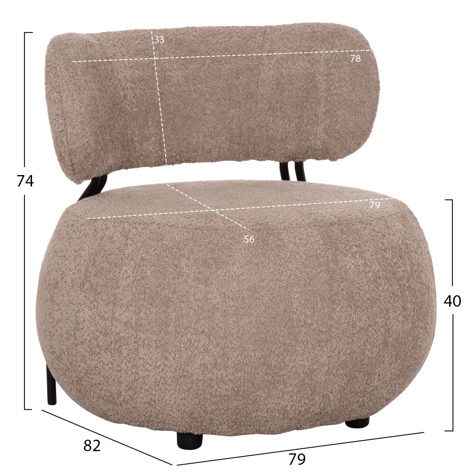 LOUNGE CHAIR ROUND KARSEN HM9598.08 DARK BEIGE BOUCLE FABRIC 79x82x74Hcm.