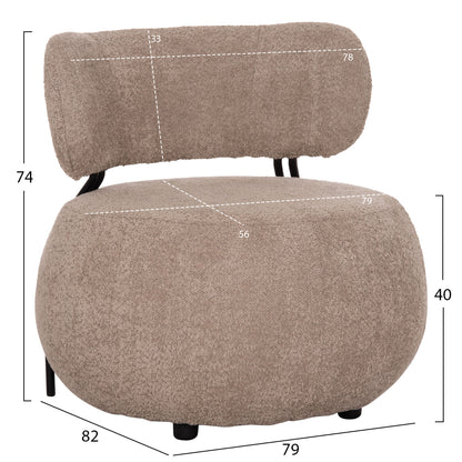 LOUNGE CHAIR ROUND KARSEN HM9598.08 DARK BEIGE BOUCLE FABRIC 79x82x74Hcm.