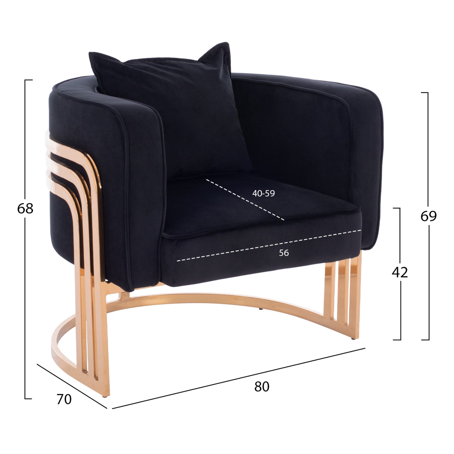 TIANA ARMCHAIR WITH GOLD METAL FRAME AND LOW BACK IN A SEMI-CIRCULAR ARRANGEMENT HM8738.04
