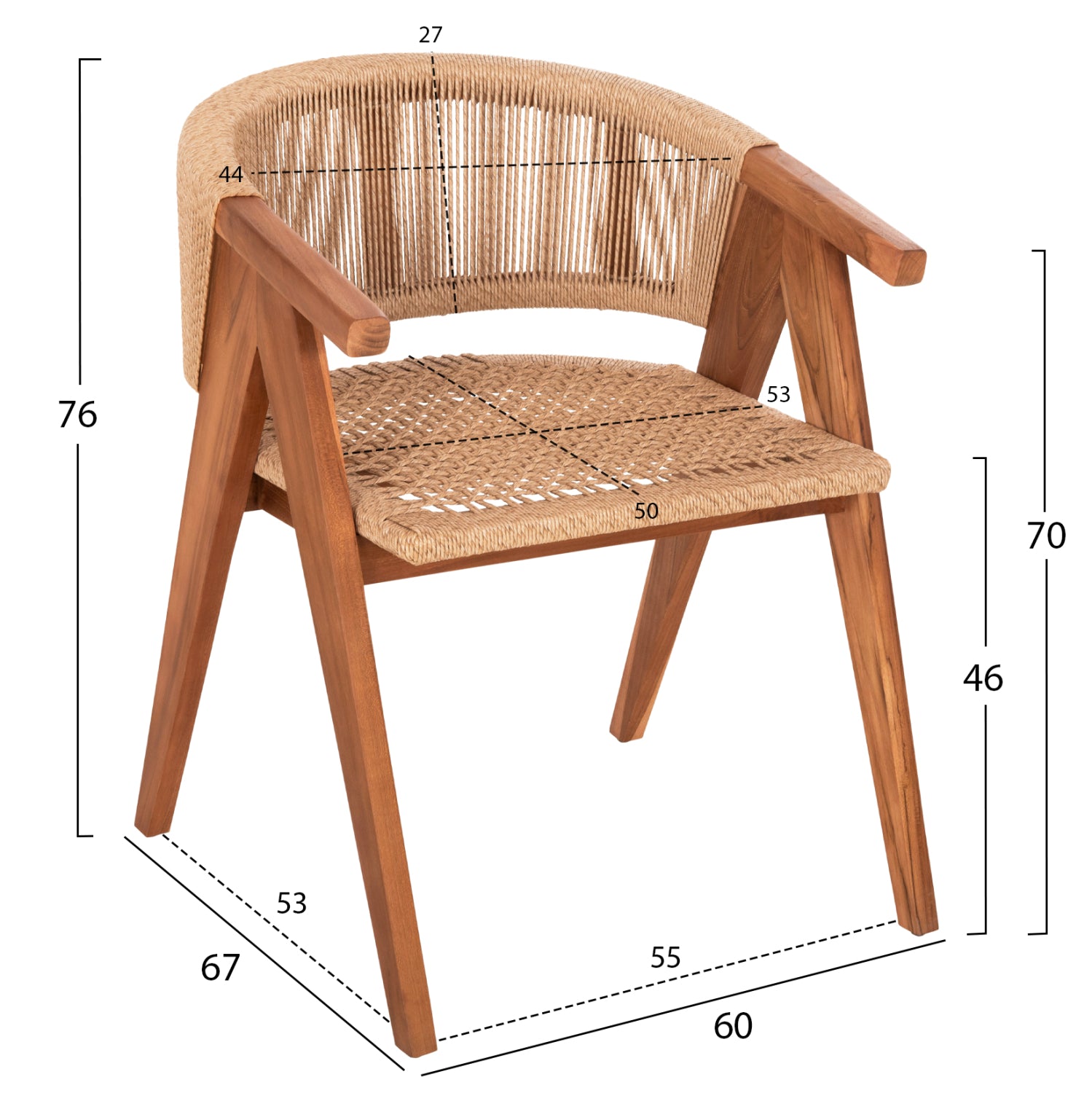 DINING CHAIR BRANN HM18238 TEAK WOOD IN NATURAL-SYNTHETIC ROPE 60x67x76Hcm.