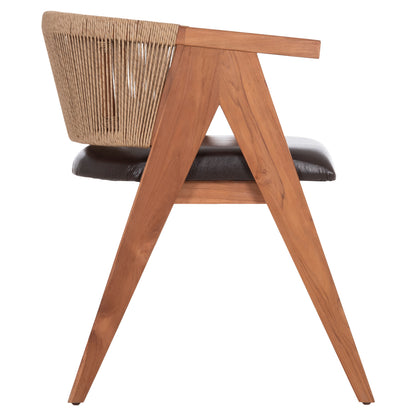 DINING CHAIR BRANN HM18238.11 TEAK WOOD-ROPE-BROWN PU 60x67x76Hcm.