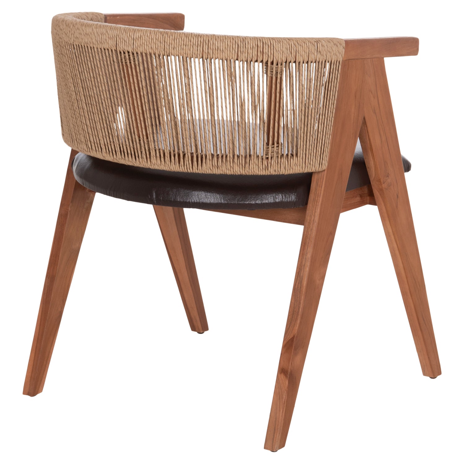 DINING CHAIR BRANN HM18238.11 TEAK WOOD-ROPE-BROWN PU 60x67x76Hcm.