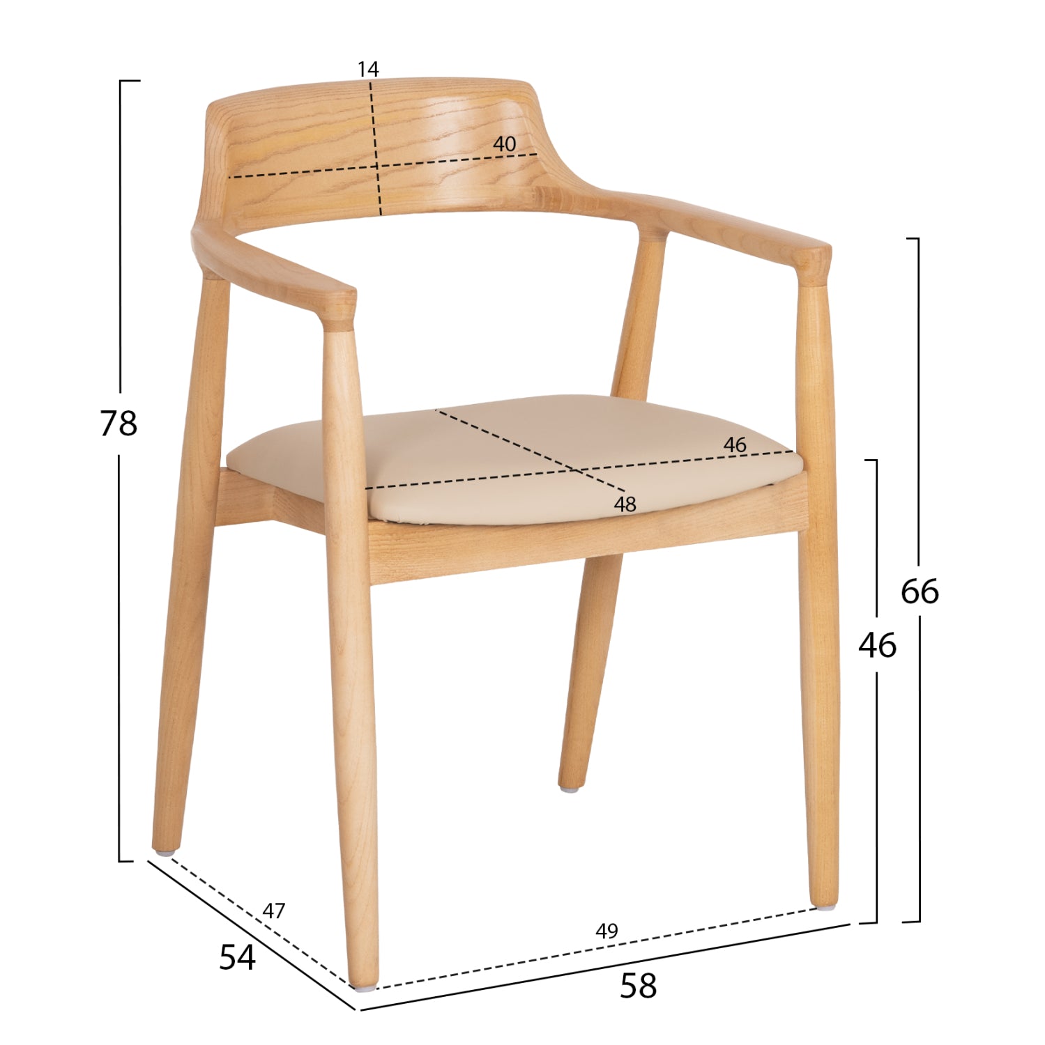 DINING CHAIR TARGA HM18336.11 RUBBERWOOD IN NATURAL (BEECH) COLOR--PU SEAT IN ECRU 58x54x78Hcm