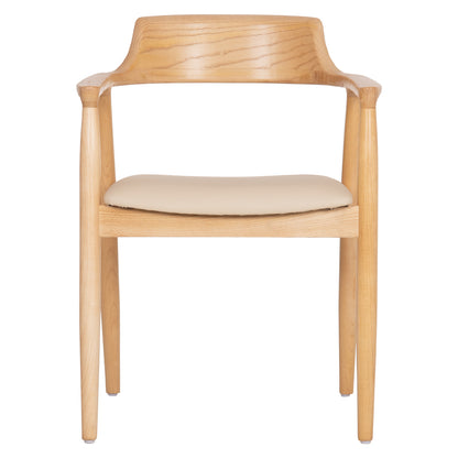 DINING CHAIR TARGA HM18336.11 RUBBERWOOD IN NATURAL (BEECH) COLOR--PU SEAT IN ECRU 58x54x78Hcm