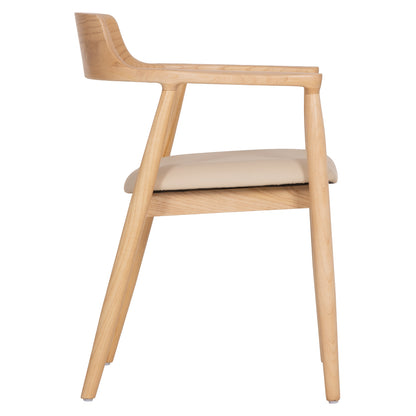DINING CHAIR TARGA HM18336.11 RUBBERWOOD IN NATURAL (BEECH) COLOR--PU SEAT IN ECRU 58x54x78Hcm