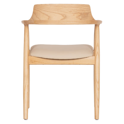 DINING CHAIR TARGA HM18336.11 RUBBERWOOD IN NATURAL (BEECH) COLOR--PU SEAT IN ECRU 58x54x78Hcm