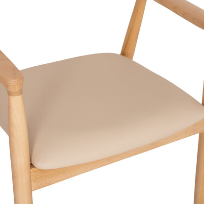 DINING CHAIR TARGA HM18336.11 RUBBERWOOD IN NATURAL (BEECH) COLOR--PU SEAT IN ECRU 58x54x78Hcm