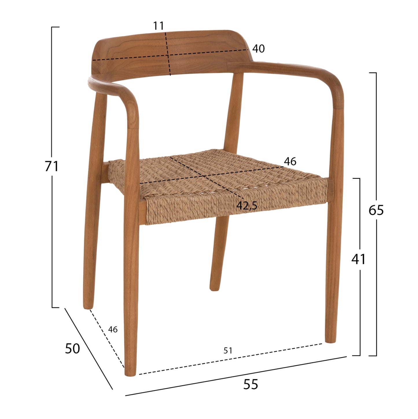 DINING CHAIR ROBBY HM18350 TEAK WOOD & VIRO ROPE IN NATURAL COLORS 55x50x71Hcm.