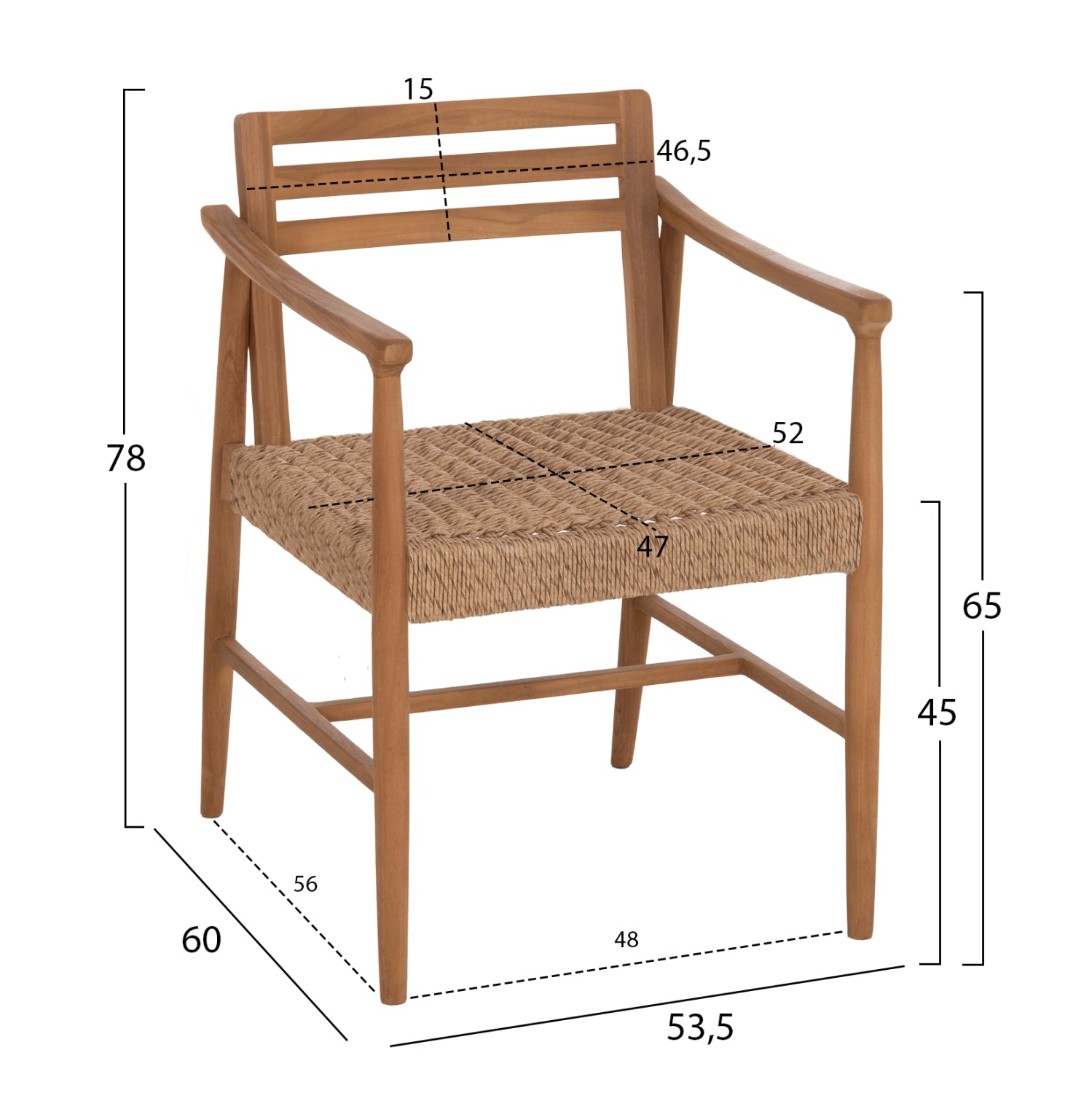 DINING CHAIR ROBIN HM18351 TEAK WOOD & VIRO ROPE IN NATURAL COLORS 53.5x60x78Hcm.