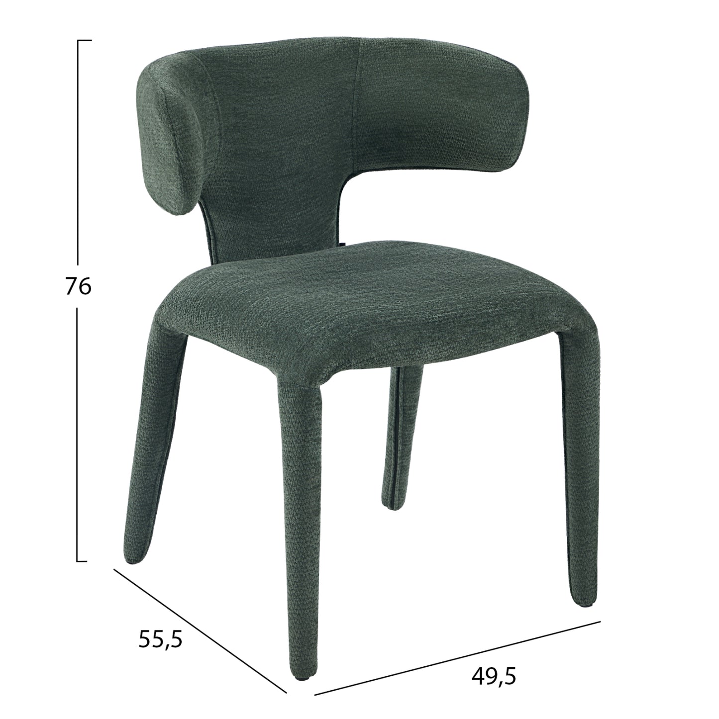 DINING ARMCHAIR BIEN HM18361.04 GREEN FABRIC 49.5x55.5x76Hcm.
